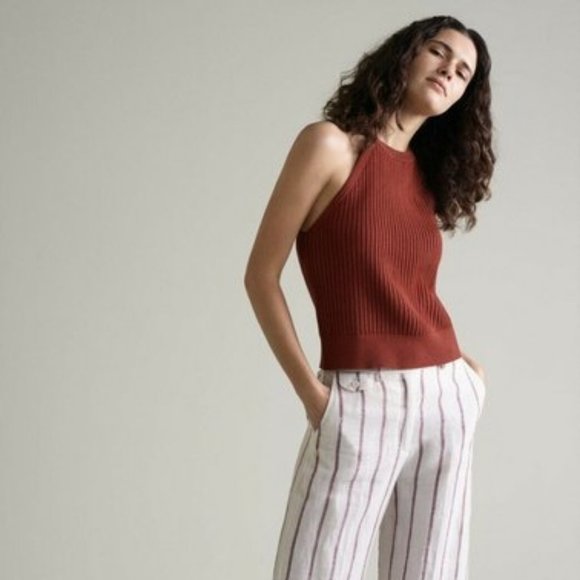 Theory | Waxson Ribbed Knit Halter Tank Top in Prosecco - Picture 7 of 7